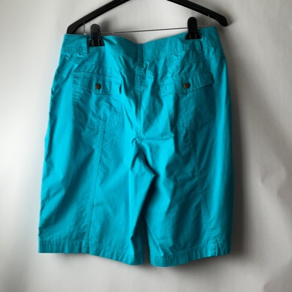 Kim Rogers Bermuda Shorts Size 14 Aqua Bronze Button Detail - Picture 9 of 13